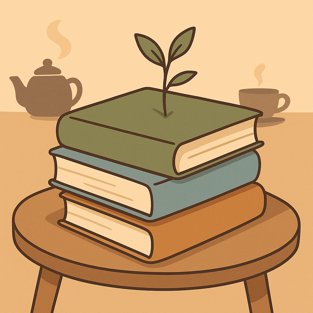 llustration plate d’une pile de trois livres dans un style pastel