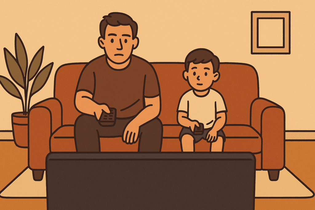 arrêter de regarder le 20 heures - un enfant imite son père